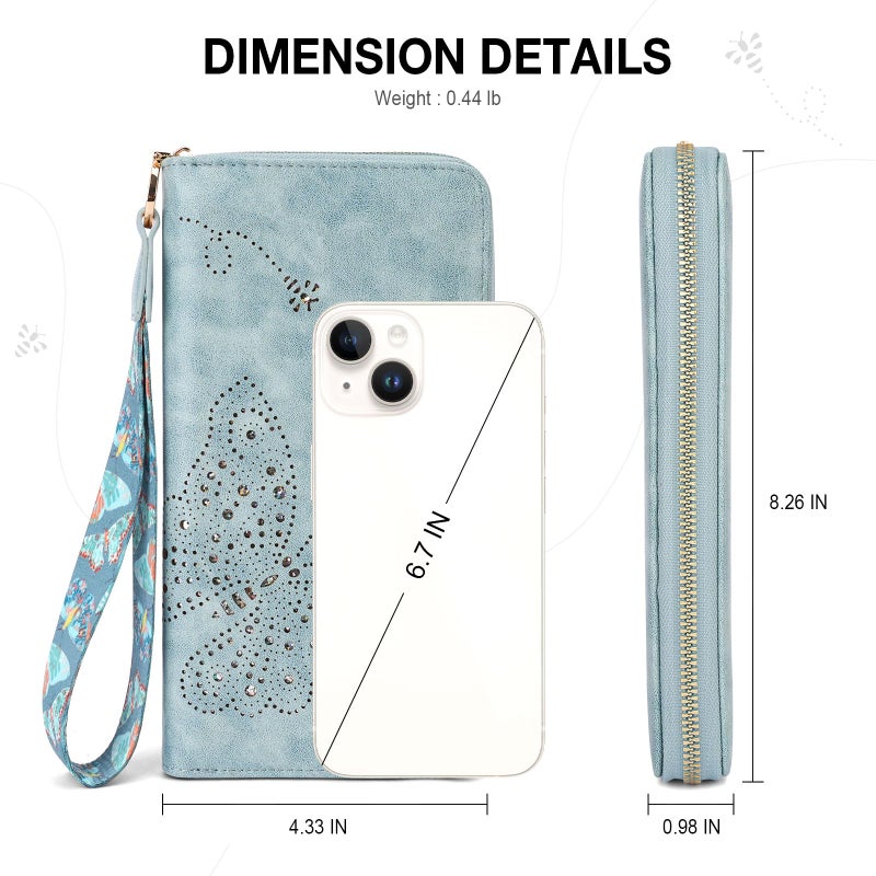 KITEVIUN RFID Wallet Women, Large Capacity Butterfly Cell Phone Clutch Purses Ladies Wristlet Wallets for Women - Image 3