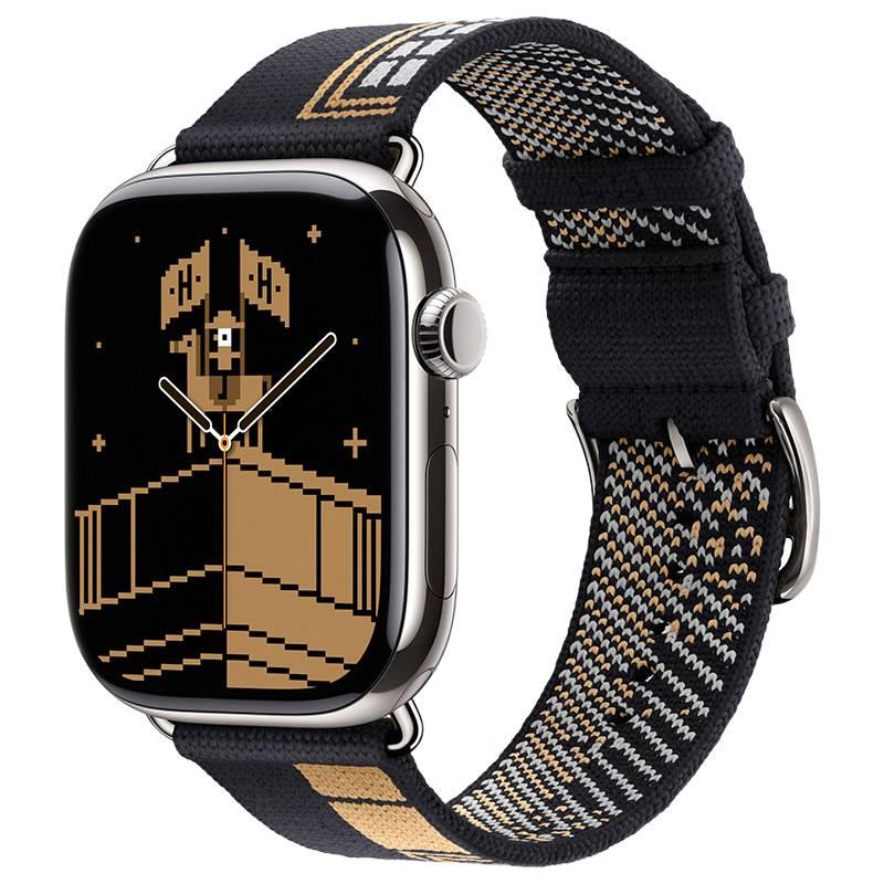 سوار ساعة ذكية باللون أسود قابل للتعديل سوار نايلون حلقي متوافق مع Apple Watch 38/40/41/42/44/45/49mm بملاءمة قابلة للتعديل وحزام بديل - Image 1