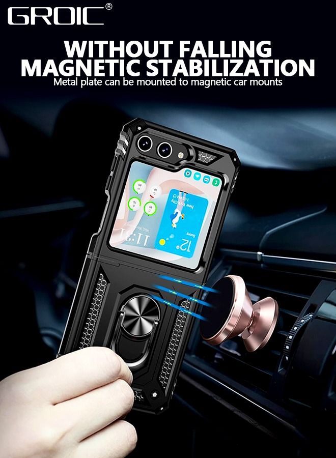 GROIC Samsung Galaxy Z Flip 5 Black Case with Hinge Protection and 360°Rotate Ring Magnetic Kickstand, Samsung Z Flip 5 Phone Case for Samsung Galaxy Z Flip 5 5G  - Image 4