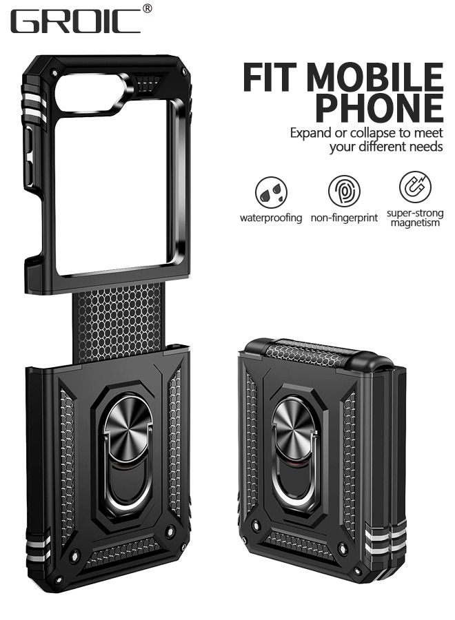 GROIC Samsung Galaxy Z Flip 5 Black Case with Hinge Protection and 360°Rotate Ring Magnetic Kickstand, Samsung Z Flip 5 Phone Case for Samsung Galaxy Z Flip 5 5G  - Image 2