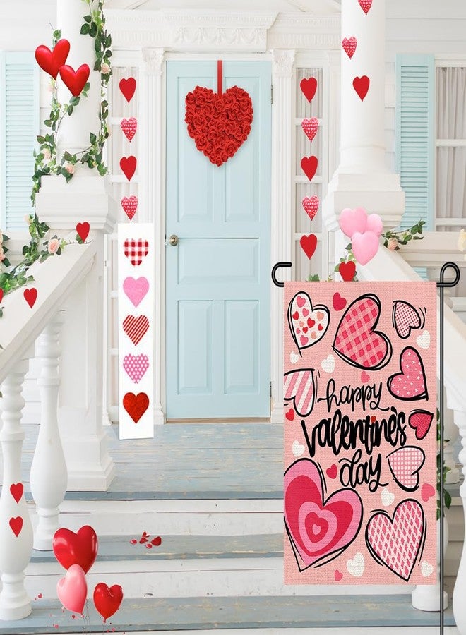 Decorhua Happy Valentines Day Garden Flags 12x18 Double Sided Burlap, Love Heart Anniversary Welcome Sign Small Flag Yard Outdoor Decorations DF652 - Image 2