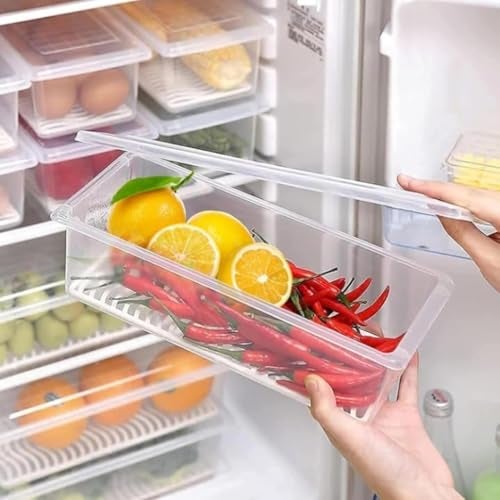 TEKCOOL Fridge Storage Box -TEKCOOL (Pack of 6), Fridge Organiser Storage Boxes with Removable Drain Plate, Lids, Stackable Organizer, Fridge Storage Box Keep Fruits, Vegetables Fresher, 1500 ML - Image 1