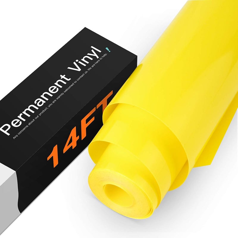 HTVRONT Yellow Permanent Vinyl - 12" x 14 FT Permanent Adhesive Glossy Yellow Vinyl Roll Compatible with Cricut Cutting Machine, Silhouette, Cameo Cutters, Signs, Scrapbooking, Craft, Die Cutters - Image 1