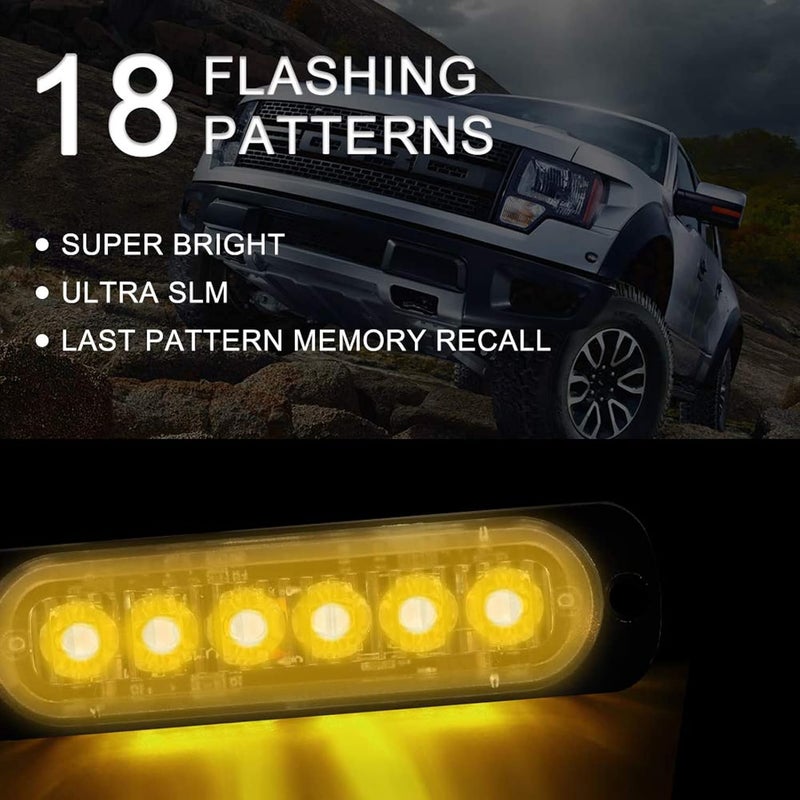 SEISSO 12-Pack 6 LED Sync Feature Amber Strobe Lights Vehicles Trucks Emergency Strobe Lights Kit 12V -24V Warning Hazard Flash Strobe Lights Bar Grill Grille Surface Mount Super Bright Waterproof - Image 2