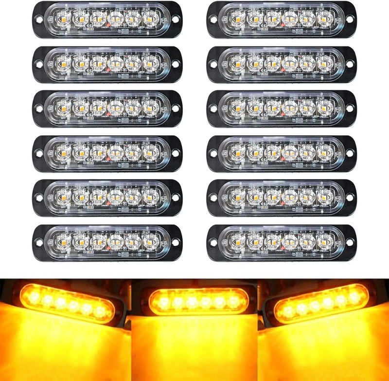 SEISSO 12-Pack 6 LED Sync Feature Amber Strobe Lights Vehicles Trucks Emergency Strobe Lights Kit 12V -24V Warning Hazard Flash Strobe Lights Bar Grill Grille Surface Mount Super Bright Waterproof - Image 1