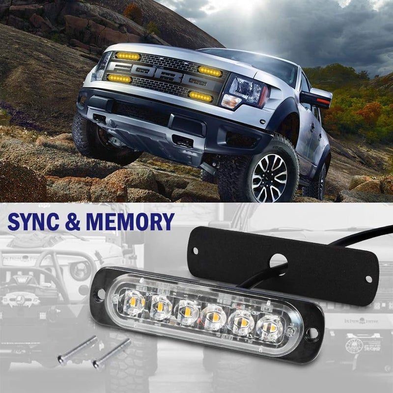SEISSO 12-Pack 6 LED Sync Feature Amber Strobe Lights Vehicles Trucks Emergency Strobe Lights Kit 12V -24V Warning Hazard Flash Strobe Lights Bar Grill Grille Surface Mount Super Bright Waterproof - Image 3