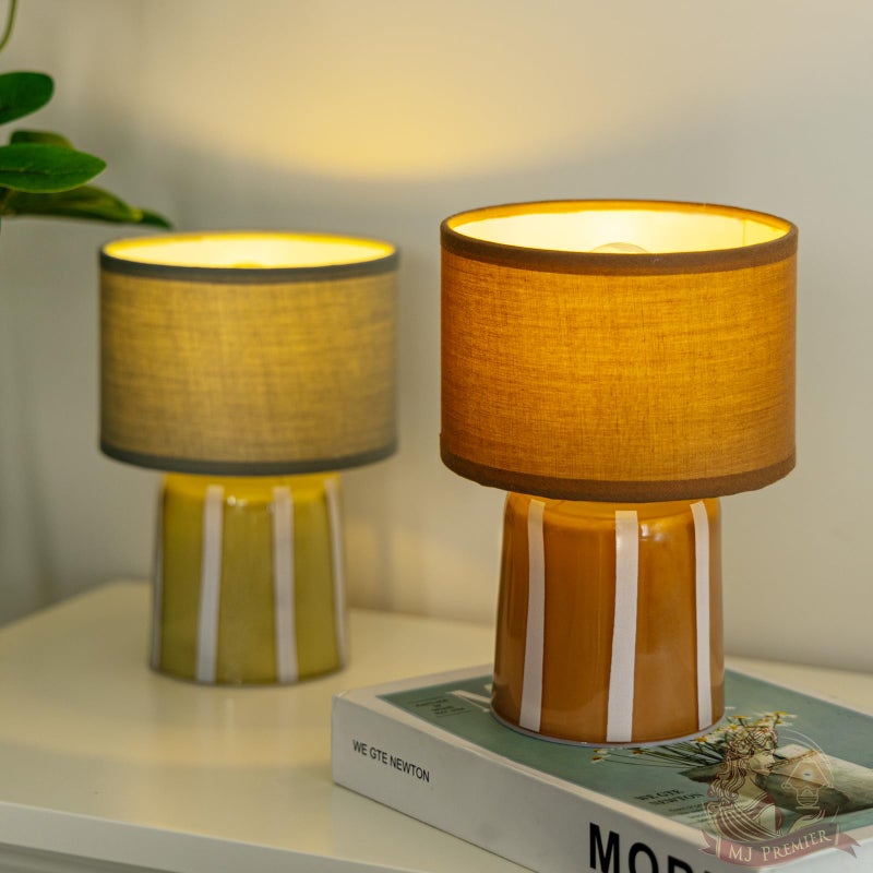 MJ PREMIER Battery Operated Lamp with Timer, Small Cordless Lamp with Glass Base, Fabric Shade Portable Table Lamp for Bedroom Living Room Bedside Home Decor (Green) - Image 4