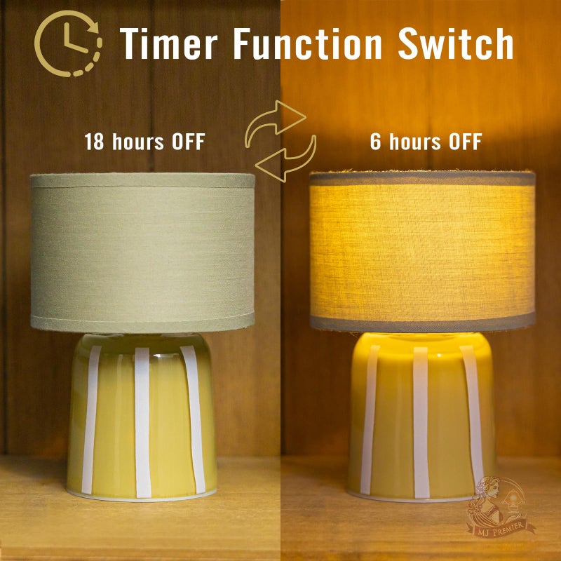 MJ PREMIER Battery Operated Lamp with Timer, Small Cordless Lamp with Glass Base, Fabric Shade Portable Table Lamp for Bedroom Living Room Bedside Home Decor (Green) - Image 5