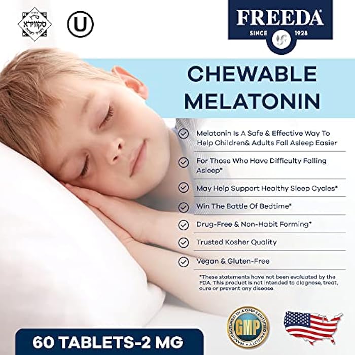 FREEDA Melatonin 2mg Sugar-Free Chewables – Natural Sleep Aid for Adults & Kids – Vegan, Kosher, Gluten-Free, Non-GMO, Easy Bedtime Support – 60 Tablets - Image 2