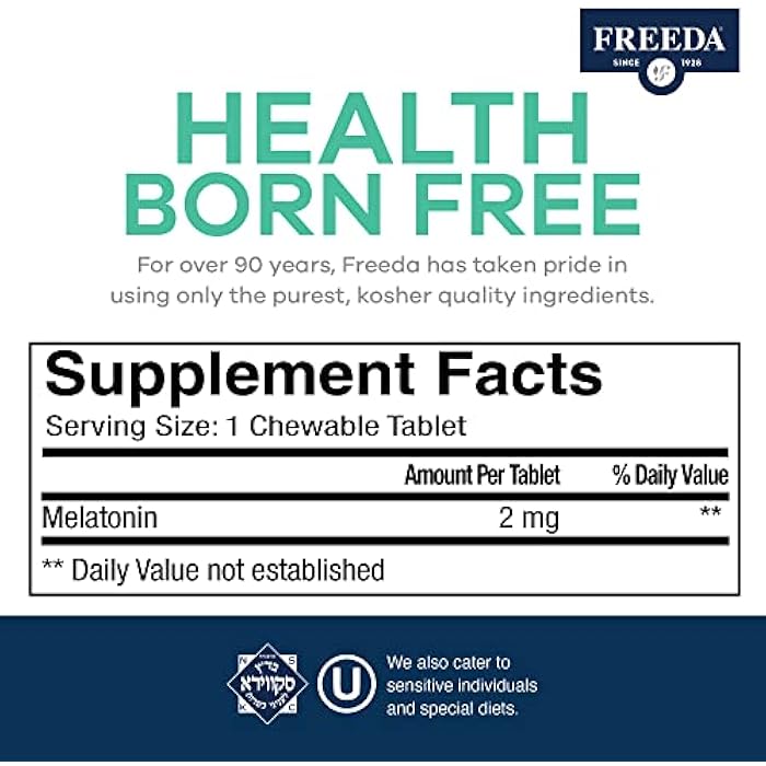 FREEDA Melatonin 2mg Sugar-Free Chewables – Natural Sleep Aid for Adults & Kids – Vegan, Kosher, Gluten-Free, Non-GMO, Easy Bedtime Support – 60 Tablets - Image 3