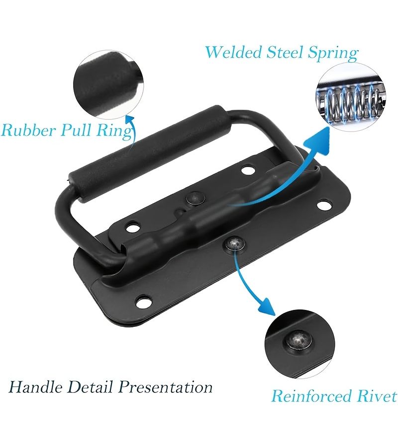 2 Pcs Black Metal Foldable Spring Handles With Adjustable Swivel Rings Heavy Duty Ergonomic Grips For Toolboxes Cabinets Luggage Industrial Equipment Stylish Design Durable Construction - Image 4