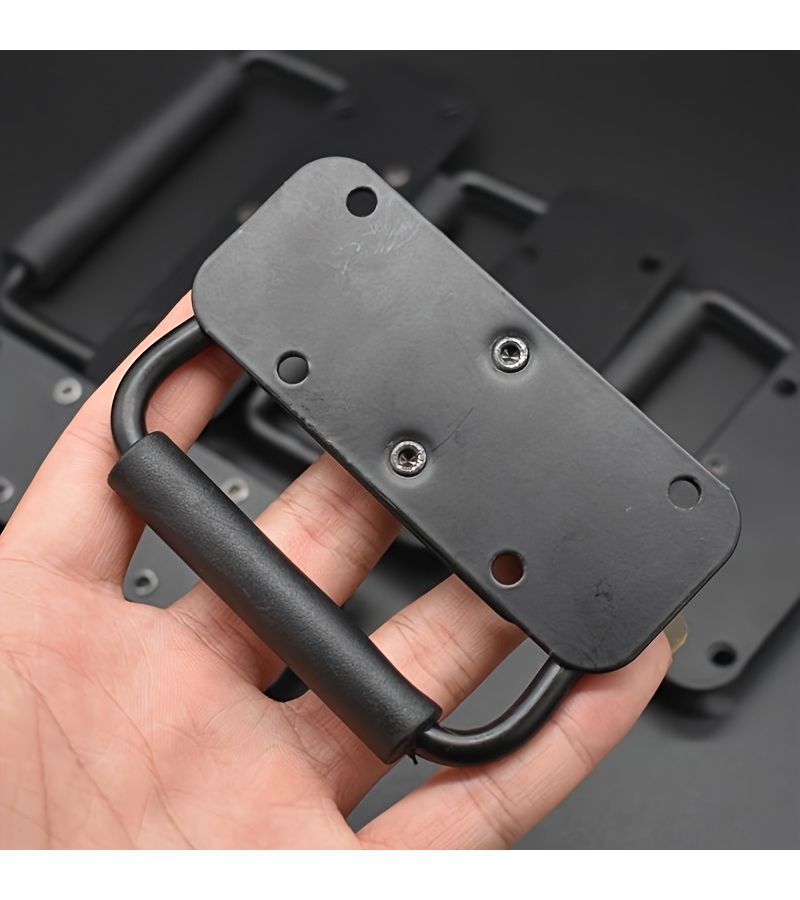 2 Pcs Black Metal Foldable Spring Handles With Adjustable Swivel Rings Heavy Duty Ergonomic Grips For Toolboxes Cabinets Luggage Industrial Equipment Stylish Design Durable Construction - Image 2