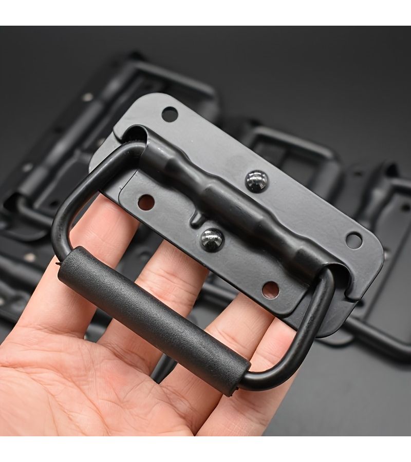 2 Pcs Black Metal Foldable Spring Handles With Adjustable Swivel Rings Heavy Duty Ergonomic Grips For Toolboxes Cabinets Luggage Industrial Equipment Stylish Design Durable Construction - Image 1