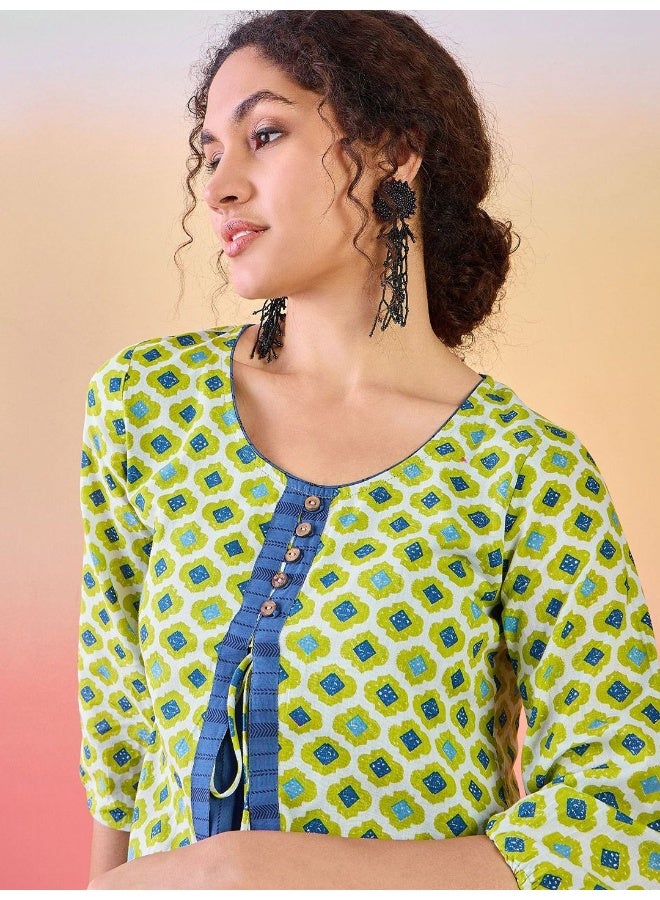 أيه كيه إس تونيك قطني مطبوع بنقوش عرقية برباط - Image 3