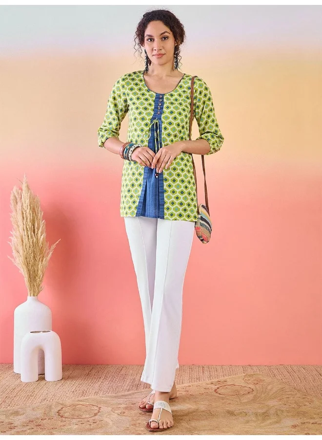 أيه كيه إس Ethnic Motif Printed tie-Ups Cotton Tunic
