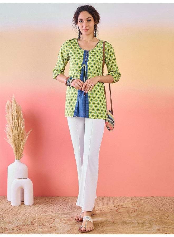 أيه كيه إس تونيك قطني مطبوع بنقوش عرقية برباط - Image 2