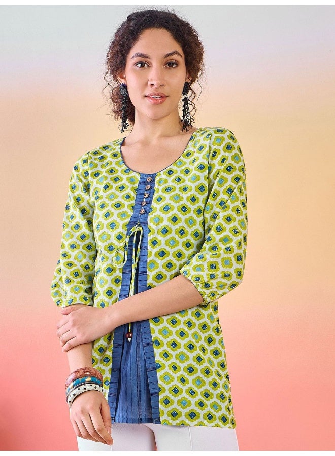 أيه كيه إس تونيك قطني مطبوع بنقوش عرقية برباط - Image 5