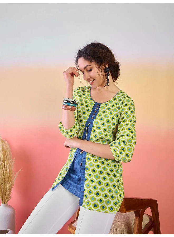 أيه كيه إس Ethnic Motif Printed tie-Ups Cotton Tunic