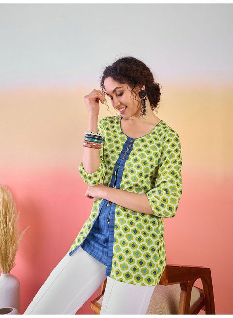 تونيك قطني مطبوع بنقوش عرقية برباط