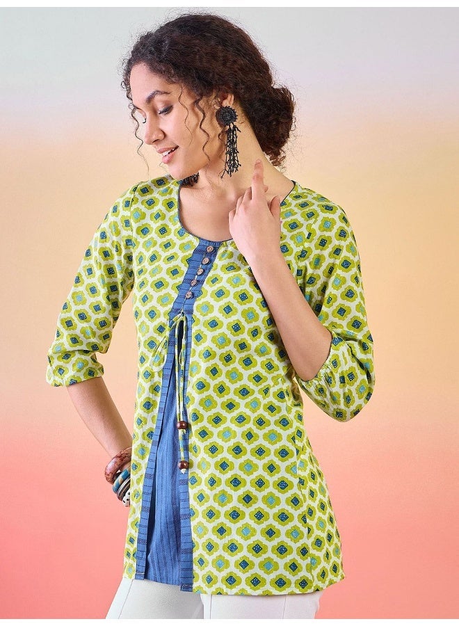 AKS Ethnic Motif Printed tie-Ups Cotton Tunic - Image 1