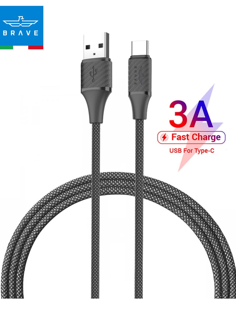 Brave Durable Nylon Braided USB-A to Type-C Charging Cable, 3A Fast Charging and High-Speed ​​Data Transfer, Compatible with Samsung Galaxy, Google Pixel, Huawei, MacBook, Nintendo Switch and More - Sturdy, Tangle-Free Design for Reliable Performance and Fast Power Delivery (1m, Black) - Image 1