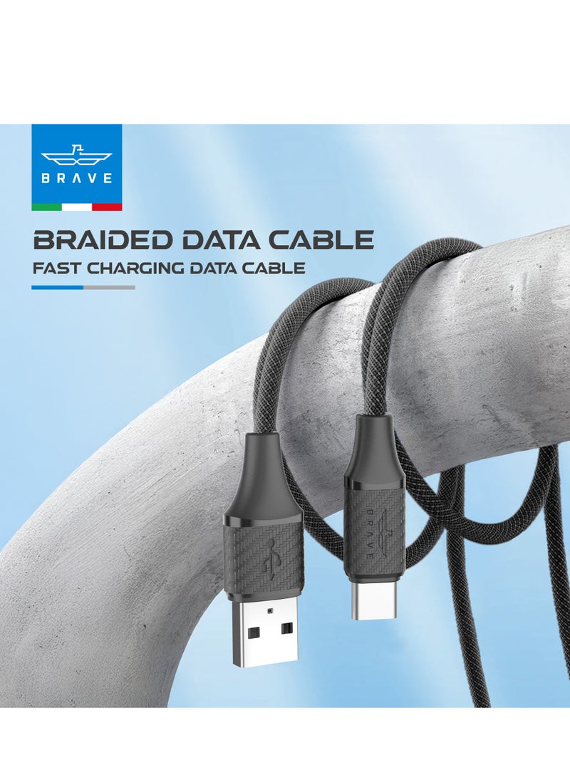 Brave Durable Nylon Braided USB-A to Type-C Charging Cable, 3A Fast Charging and High-Speed ​​Data Transfer, Compatible with Samsung Galaxy, Google Pixel, Huawei, MacBook, Nintendo Switch and More - Sturdy, Tangle-Free Design for Reliable Performance and Fast Power Delivery (1m, Black) - Image 3