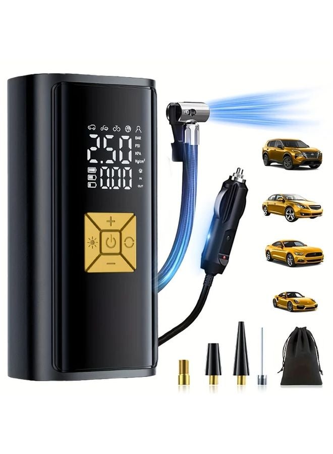 Black Portable Car Air Compressor 12V Tire Inflator Digital Pressure Gauge LED Light for Cars Trucks SUVs - Image 2