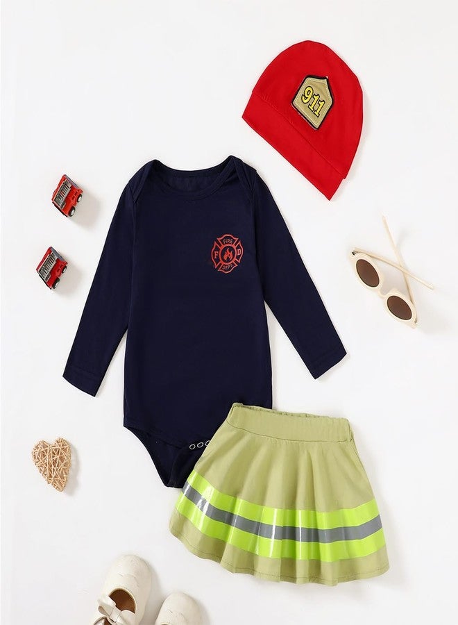Happidoo Baby Girl Costume Outfit Newborn Fireman Costume Clothes Firefighter Skirt Set (Blue Long-Firefighter,3-6 Months) - Image 2