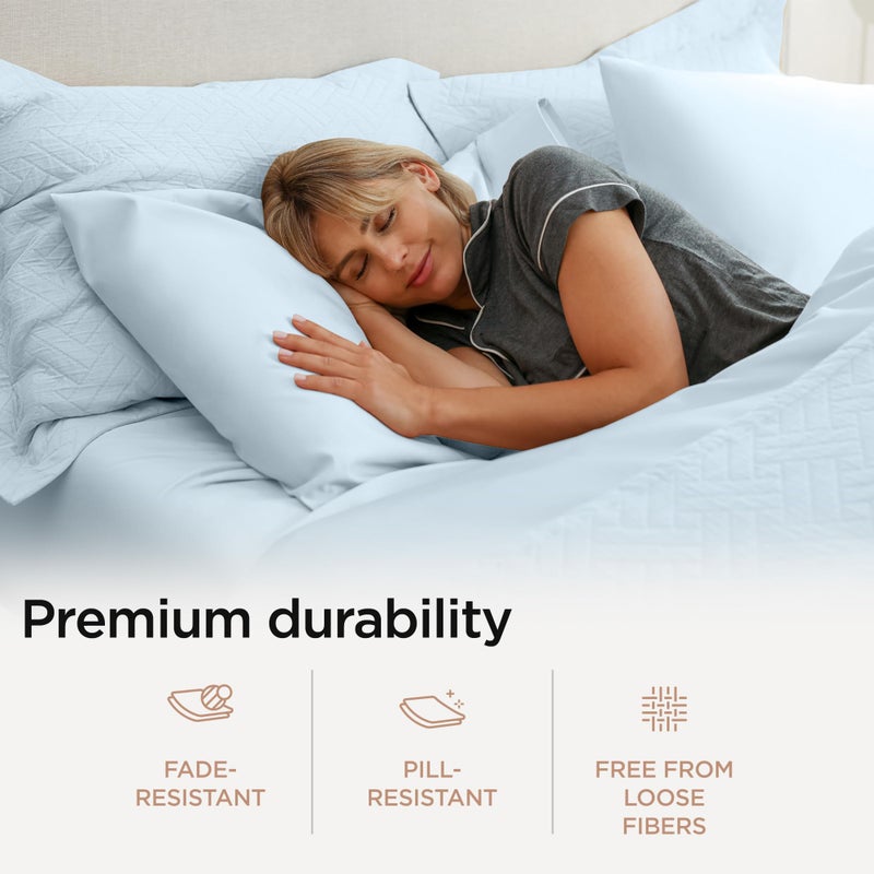 Threadmill ملاءات Threadmill California King ملاءات قطن Supima الأمريكية المعتمدة بعدد 1200 خيط ملاءات عالية الجودة للفنادق مكونة من 4 قطع ملاءات سرير فاخرة مع جيب عميق إضافي مطاطي باللون الأزرق الفاتح - Image 4