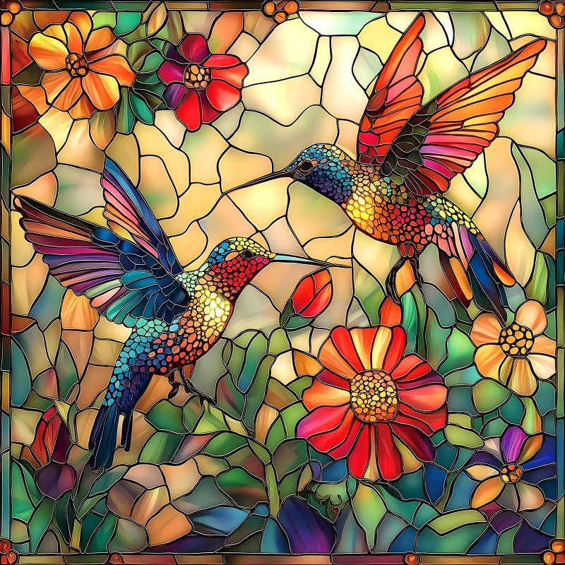 MINIWAN Stained Glass Flower Bird Puzzles for Adults 500 Pieces Colorful Mosaic Hummingbird Jigsaw Puzzles 500 Pieces with Letters on Back Hard Impossible Difficult Challenging Family Puzzle (20"X20") - Image 1