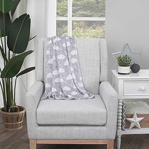NoJo Super Soft Gray & White Clouds & Stars Plush Baby Blanket, Grey, White, Charcoal - Image 2