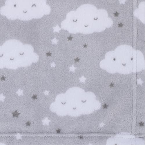 NoJo Super Soft Gray & White Clouds & Stars Plush Baby Blanket, Grey, White, Charcoal - Image 3