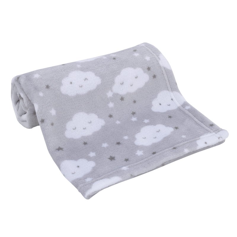 NoJo Super Soft Gray & White Clouds & Stars Plush Baby Blanket, Grey, White, Charcoal - Image 4