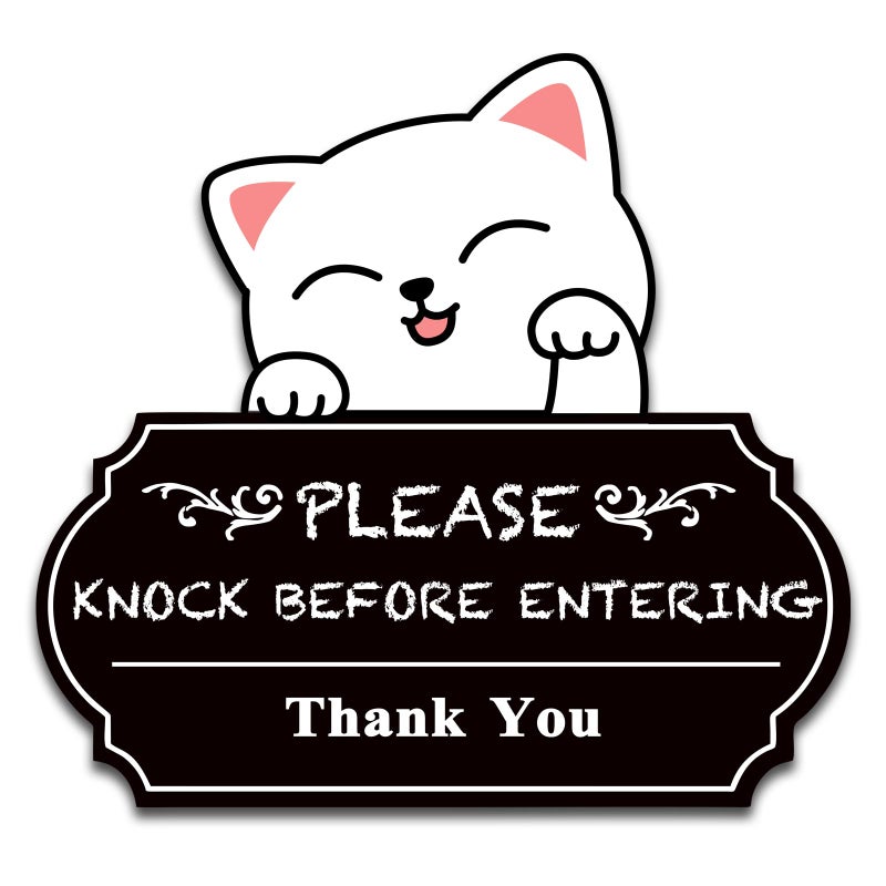 Please Knock Sign for Door UV Resistant Self Adhesive Vinyl Funny Please Knock Before Entering Sign for Office or Home CAT