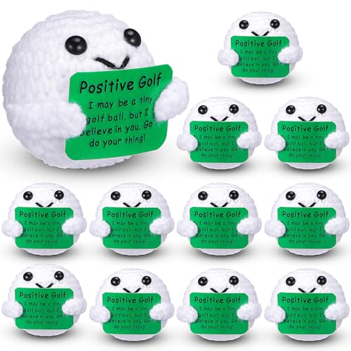 Yousoontic 12 Pack Positive Fun Golf Ball Crochet Emotional Cheer Support Ball Knitted Golf Gifts Desk Decor for Women Men Coach Christmas Birthday Home Office - Image 1