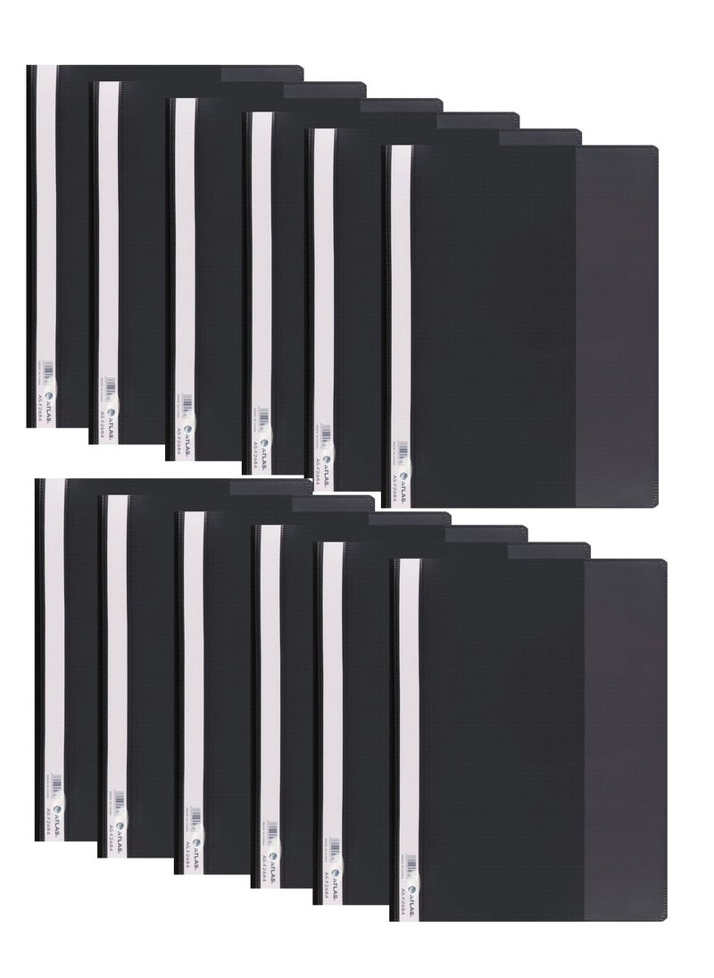 ATLAS 12-Piece Flat Clear View Folder File Black  - Image 1