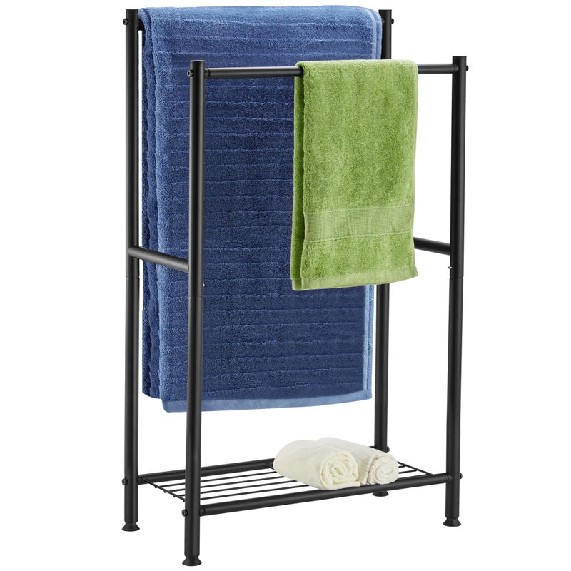 DECLUTTR Free Standing Towel Rack, 2 Tier Towel Racks for Bathroom with Storage Shelves, Modern Outdoor Standing Towel - Image 1