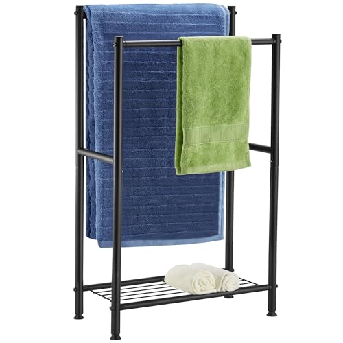 DECLUTTR Free Standing Towel Rack, 2 Tier Towel Racks for Bathroom with Storage Shelves, Modern Outdoor Standing Towel - Image 2