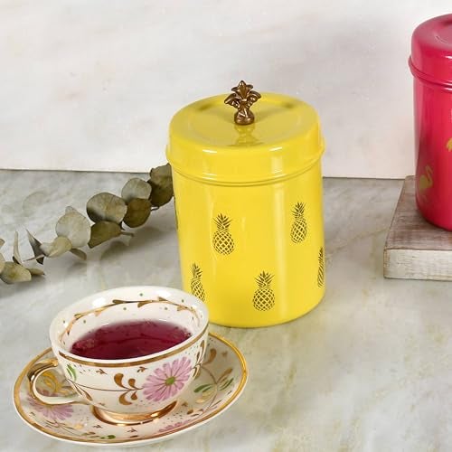 Elan Stainless Steel Food Storage Canister,Cookies Box, Kitchen Staples Storage Jar -Pineapple Print-Yellow - Image 2