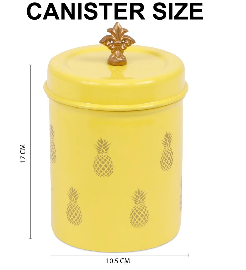 Elan Stainless Steel Food Storage Canister,Cookies Box, Kitchen Staples Storage Jar -Pineapple Print-Yellow - Image 3