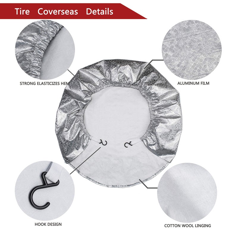 MOONET Tire Covers for RV Wheel (4 Pack Silver),Moonet Oxford Waterproof UV Sun Protectors for Motorhome Boat Trailer Camper Van SUV, D66cm x H28cm for Diameter 24"-26" - Image 3