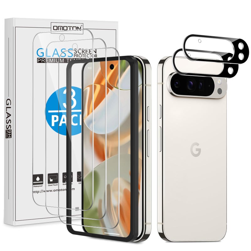 OMOTON for Google Pixel 9 Pro Screen Protector 63 inches 3 Pack Tempered Glass Screen Protector 2 Pack Camera Lens Protector Case Friendly9H Hardness Not for Pixel 99 Pro XL - Image 3