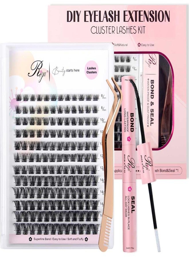 Riya Lash Clusters 12Rows 144Pcs with Strong Hold Bond Seal Lash Glue and Eyelash Extenisons Kit, and Applicator Clusters Lashes Kit 8-16MM D Curl Individual Lashes DIY at Home（04） - Image 1