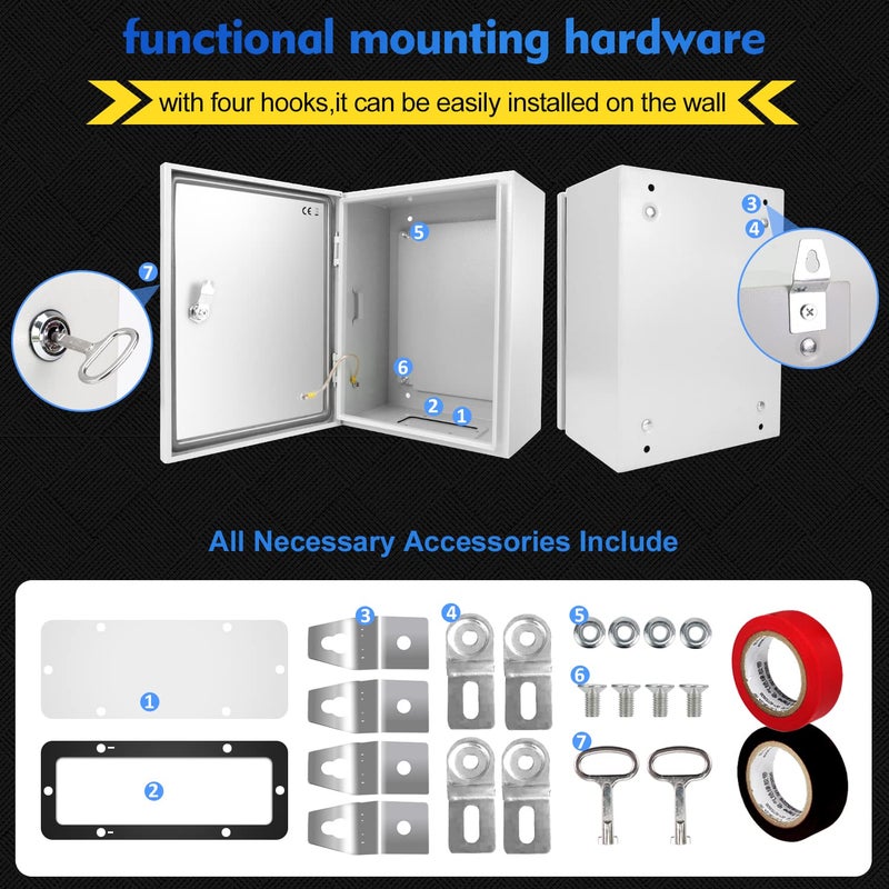 Tocretoare صندوق توصيل كهربائي خارجي من Tocretoare مقاس 12 × 10 × 6 بوصة صندوق Nema 4X مثبت على الحائط IP66 صندوق توصيل معدني مقاوم للماء والغبار قابل للقفل - Image 5