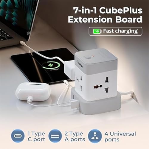 EMBOX Cube Extension Board with USB Type C | 2500W Extension Board with Switches | Extension Cord with 4 Universal Sockets Safety Shutter & Overload Protector 12W - Image 2