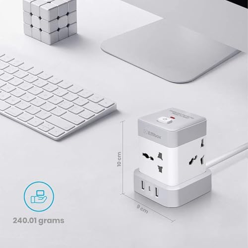 EMBOX Cube Extension Board with USB Type C | 2500W Extension Board with Switches | Extension Cord with 4 Universal Sockets Safety Shutter & Overload Protector 12W - Image 5