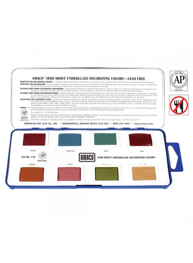 AMACO Non-Toxic Semi-Moist Underglaze Set - C in Pan, 1.5 oz, Assorted Color, Set of 8