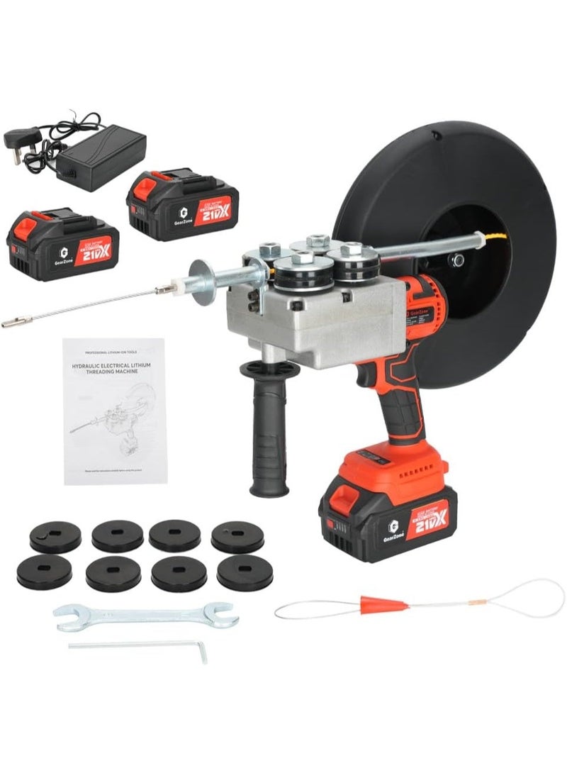 جيرزون أدوات سحب الأسلاك الأوتوماتيكية من GearZone، أداة سحب أسلاك كهربائية، آلة تمديد أسلاك كهربائية أوتوماتيكية، آلة تمرير الأسلاك في الجدران مع بطاريتين، طول الكابل 30 مترًا لشبكات الاتصالات في مواقع البناء والطاقة الكهرومائية - أحمر - Image 1