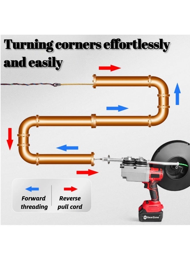 جيرزون أدوات سحب الأسلاك الأوتوماتيكية من GearZone، أداة سحب أسلاك كهربائية، آلة تمديد أسلاك كهربائية أوتوماتيكية، آلة تمرير الأسلاك في الجدران مع بطاريتين، طول الكابل 30 مترًا لشبكات الاتصالات في مواقع البناء والطاقة الكهرومائية - أحمر - Image 4