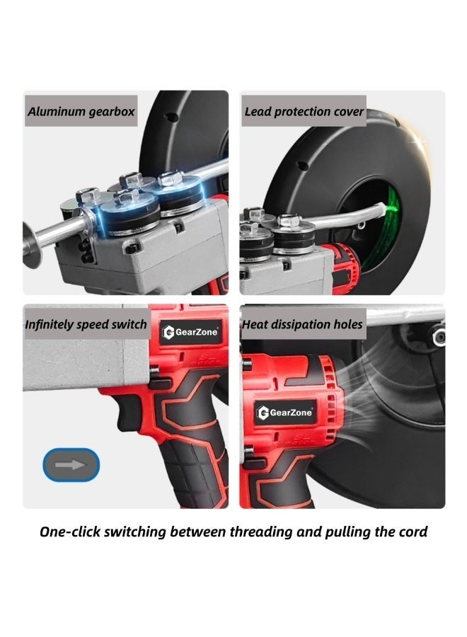 جيرزون أدوات سحب الأسلاك الأوتوماتيكية من GearZone، أداة سحب أسلاك كهربائية، آلة تمديد أسلاك كهربائية أوتوماتيكية، آلة تمرير الأسلاك في الجدران مع بطاريتين، طول الكابل 30 مترًا لشبكات الاتصالات في مواقع البناء والطاقة الكهرومائية - أحمر - Image 3